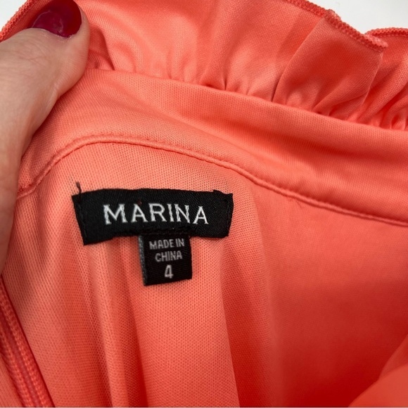 Marina Off-The-Shoulder Ruffle Coral Pencil Dress - Picture 9 of 13